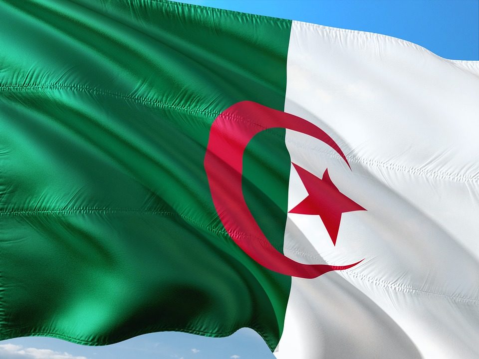 Le drapeau vert et blanc de l'Algérie flottant dans le ciel