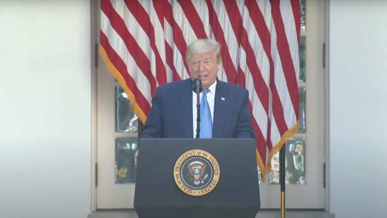 Donald Trump lors d'une allocution donnée au Rose Garden le 15 juin