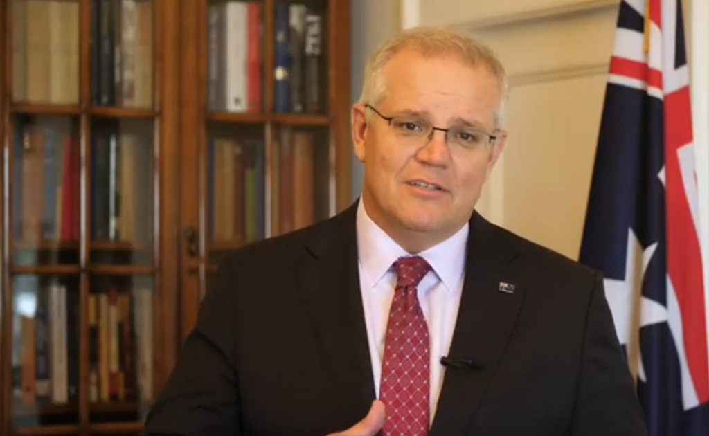 Scott Morrison, Premier ministre de l'Australie au Singapore FinTech Festival (capture de discours prononcé virtuellement)