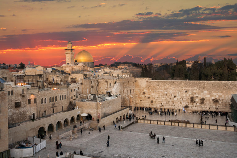 Mur des lamentations Jerusalem au coucher du soleil