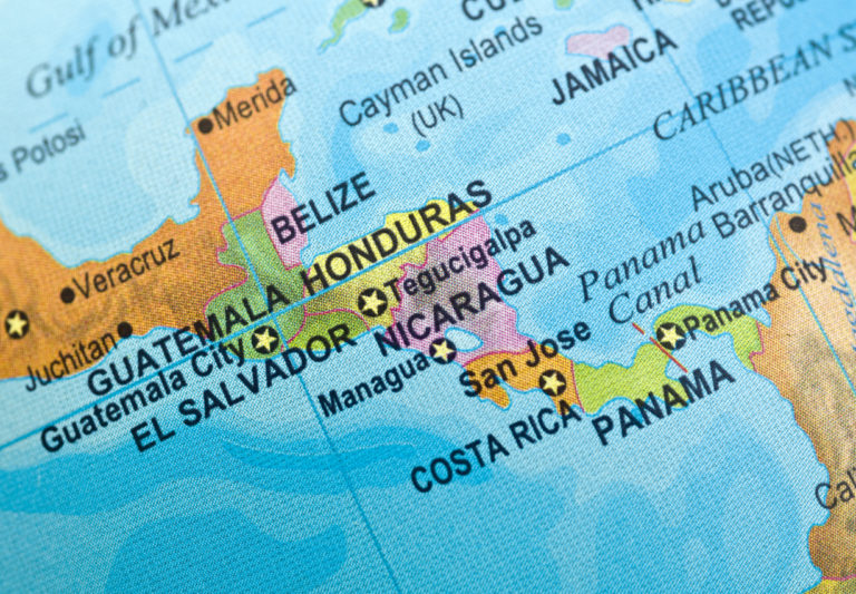 Carte de l'Amérique centrale avec les noms des pays