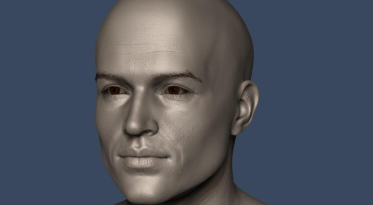 Le visage virtuel en 3D d'un homme jeune, chauve, représentant "JC", premier chanteur chrétien virtuel