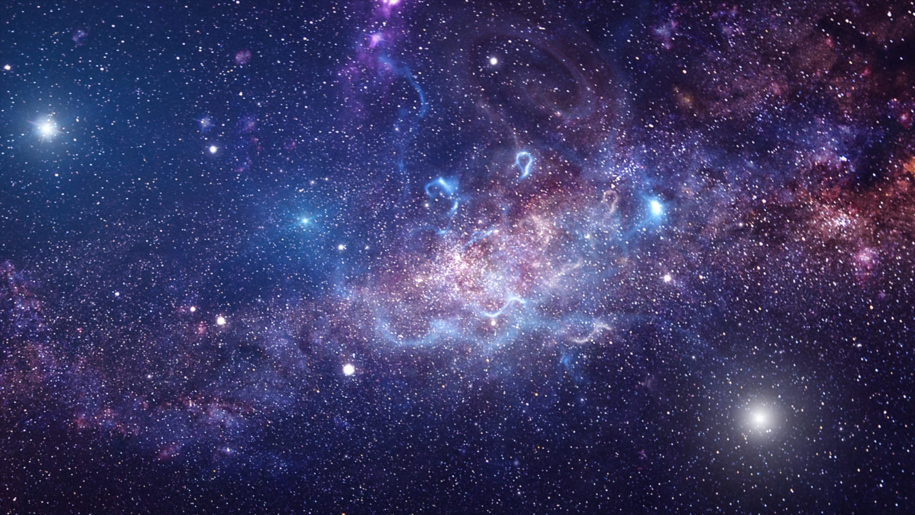 Vue de l'espace en couleurs bleu-violet, avec des étoiles et la voie lactée
