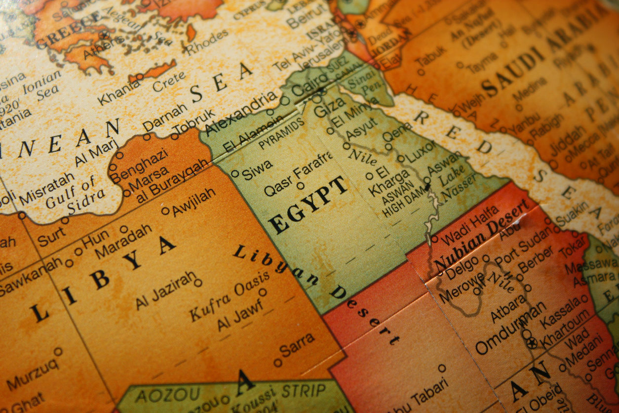 Zoom sur l'Egypte et la Libye sur un planisphère.