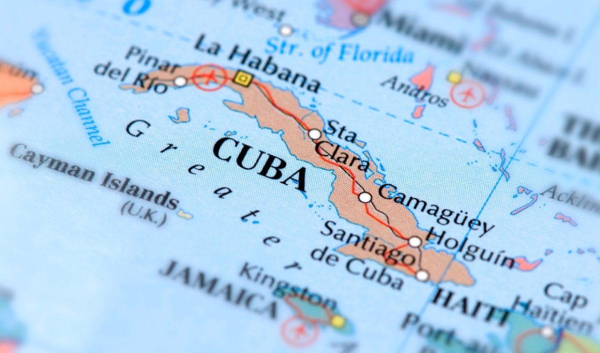 L'île de Cuba sur une carte