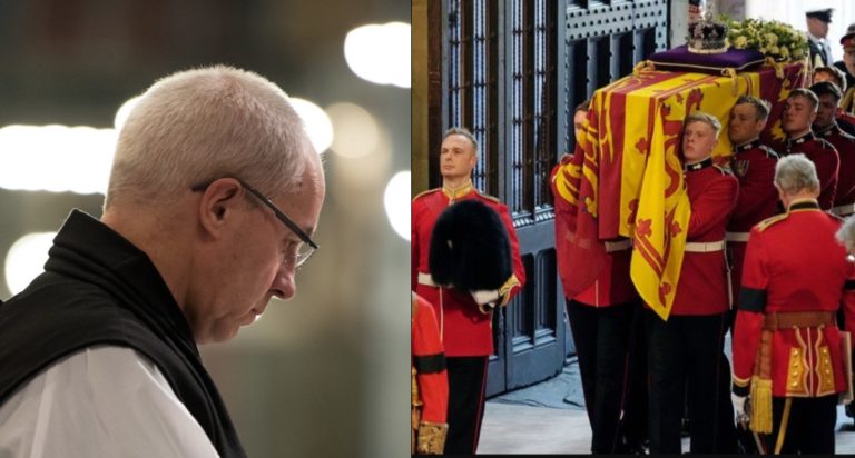 L'archevêque Justin Welby - le cercueil d'Elizabeth II est porté à l'intérieur de Westminster Hall