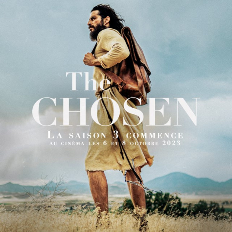 Affiche de la saison 3 de The Chosen. On y voit Jésus, marchant avec un sac sur le dos, seul.