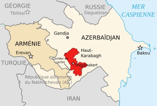 Une carte avec en rouge la région du Haut-Karabakh qui a fait sécession en 1991