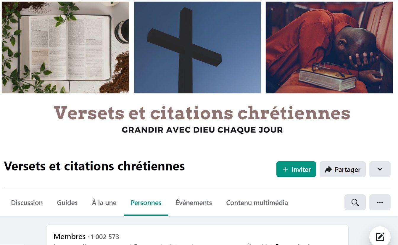 Capture d'écran du groupe Facebook "Versets et citations chrétiennes"