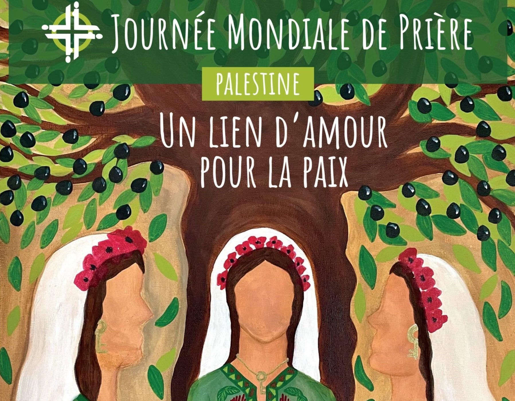 L'affiche de la JMP montre trois femmes peintes, sous un olivier, en prière
