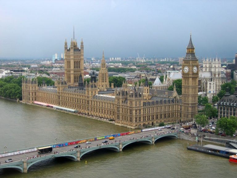 Vue aérienne du Parlement britannique à Londres.