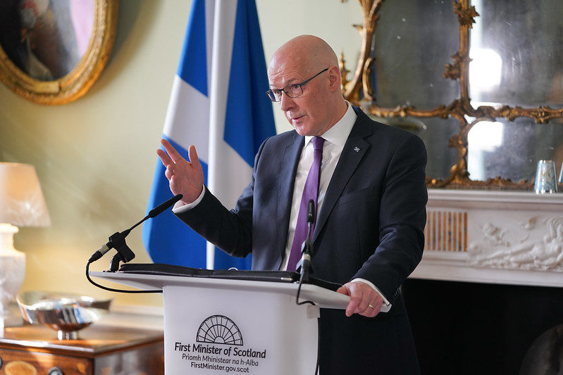 Le Premier ministre, John Swinney, lors d'une conférence de presse